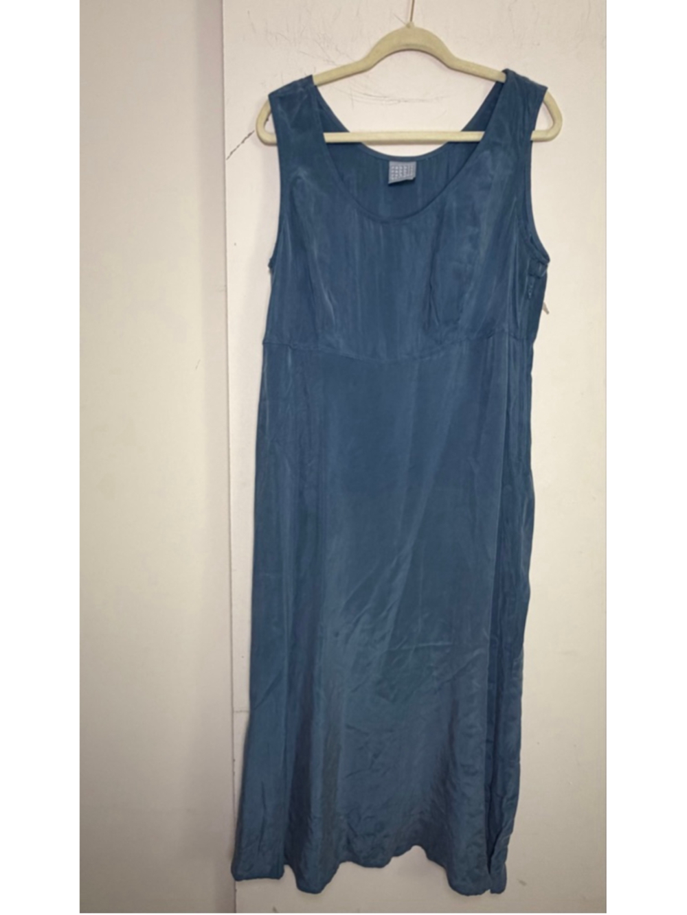 Vintage Rabbit Rabbit Rabbit Designs Blue Silk Tank Maxi Dress Scoop Neck- 14
